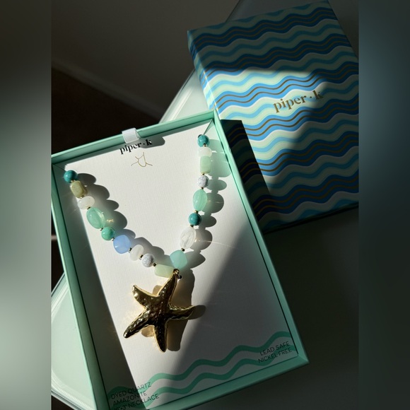 Piper K Jewelry - Piper k blue green beaded Gold Starfish Pendant amazonite Necklace